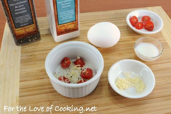 Parmesan and Tomato Baked Egg with Toast Soldiers