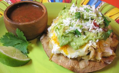 Chicken, Roasted Poblano, and Bell Pepper Tostadas