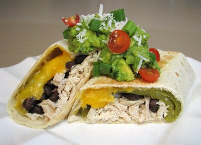 Shredded Chicken, Green Chili, Black Bean, and Cheddar Cheese Baked Chimichangas
