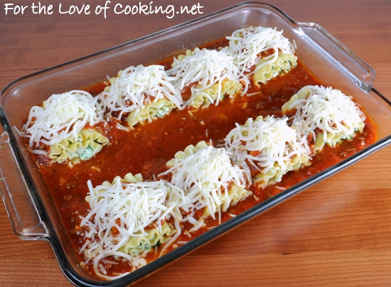 Spinach Lasagna Roll Ups with a Slow Simmered Meat Sauce