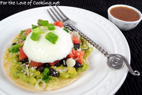 Breakfast Tostada with Guacamole, Black Beans, and Poached Egg