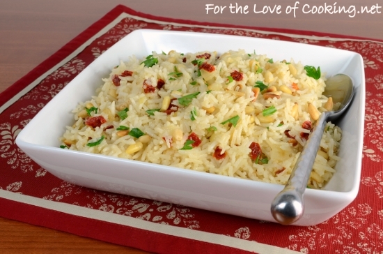 Garlic Rice with Sautéed Onions, Sun-Dried Tomatoes, and Toasted Pine Nuts