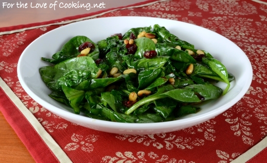 Wilted Spinach with Dried Cherries and Pine Nuts