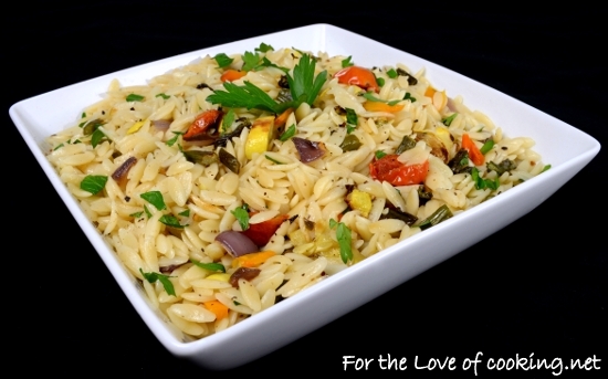 Garlicky Orzo with Roasted Vegetables