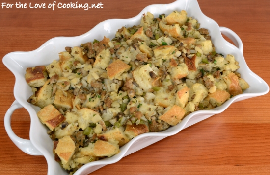 Stuffing with Turkey Italian Sausage, Mushrooms, and Water Chestnuts