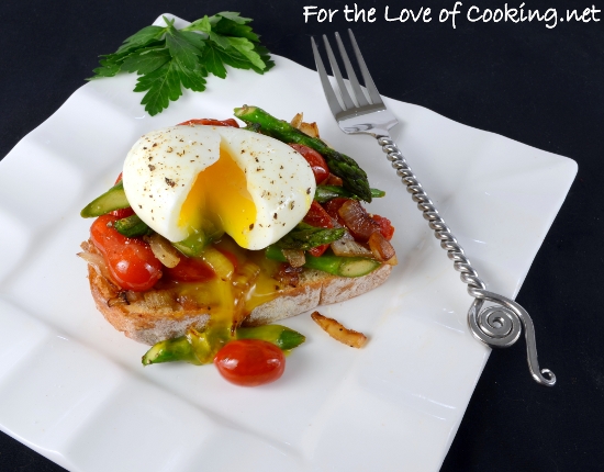 Soft Boiled Egg over Vegetable Sauté and Toast