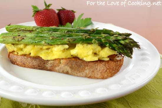 Scrambled Eggs and Roasted Asparagus on Toasted Sourdough