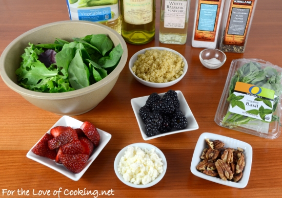 Berry Quinoa Spinach Salad with White Balsamic Basil Vinaigrette