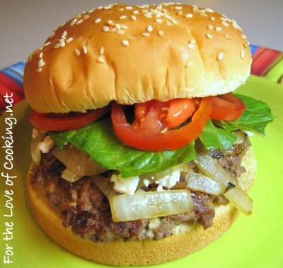Hamburgers with Feta and Caramelized Onions