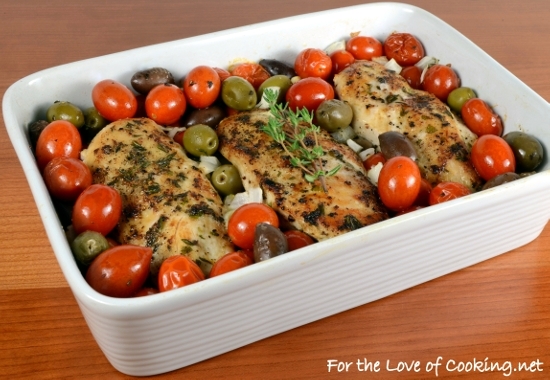 Baked Mediterranean Chicken Breasts with Tomatoes, Olives, Capers, and Garlic