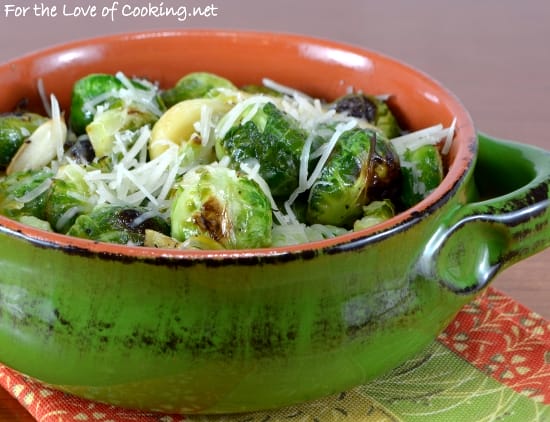 Roasted Brussels Sprouts with Garlic Slivers and Parmesan