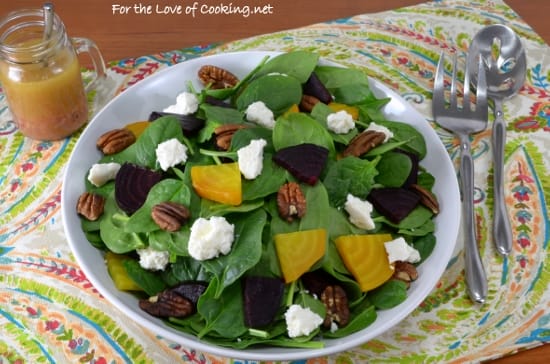 Roasted Beet Salad with Spinach, Feta, and Toasted Pecans
