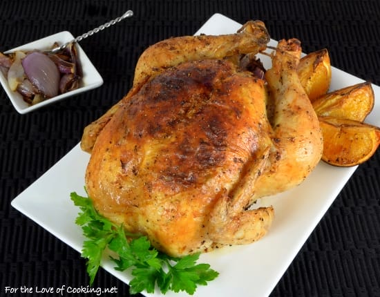 Garlic-Butter Rubbed Chicken with Roasted Oranges and Onions