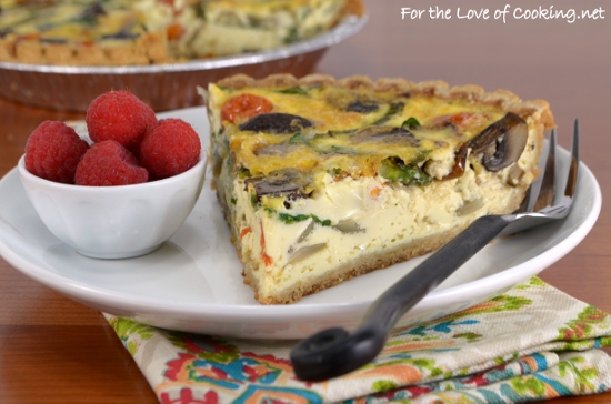 Roasted Vegetable Quiche with Spinach and Sharp Cheddar