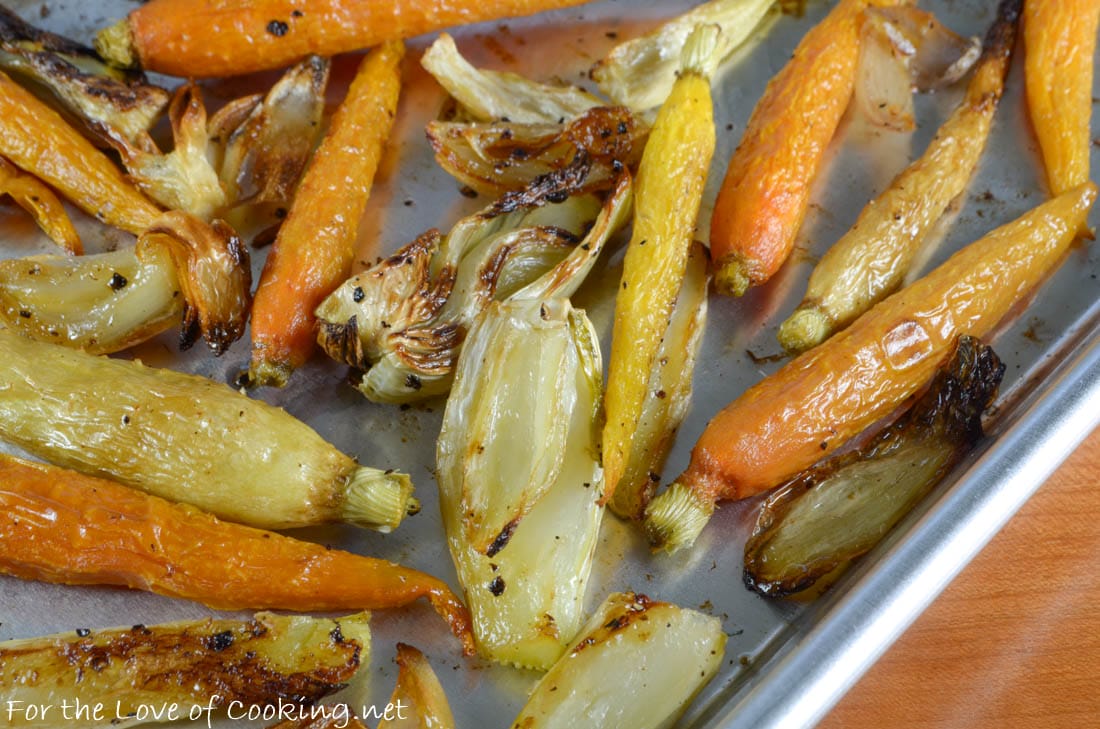 roasted baby carrots, fennel, and shallots