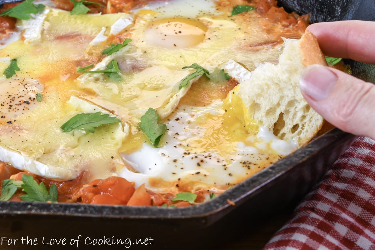 Eggs in Garlicky Tomato Sauce with Brie