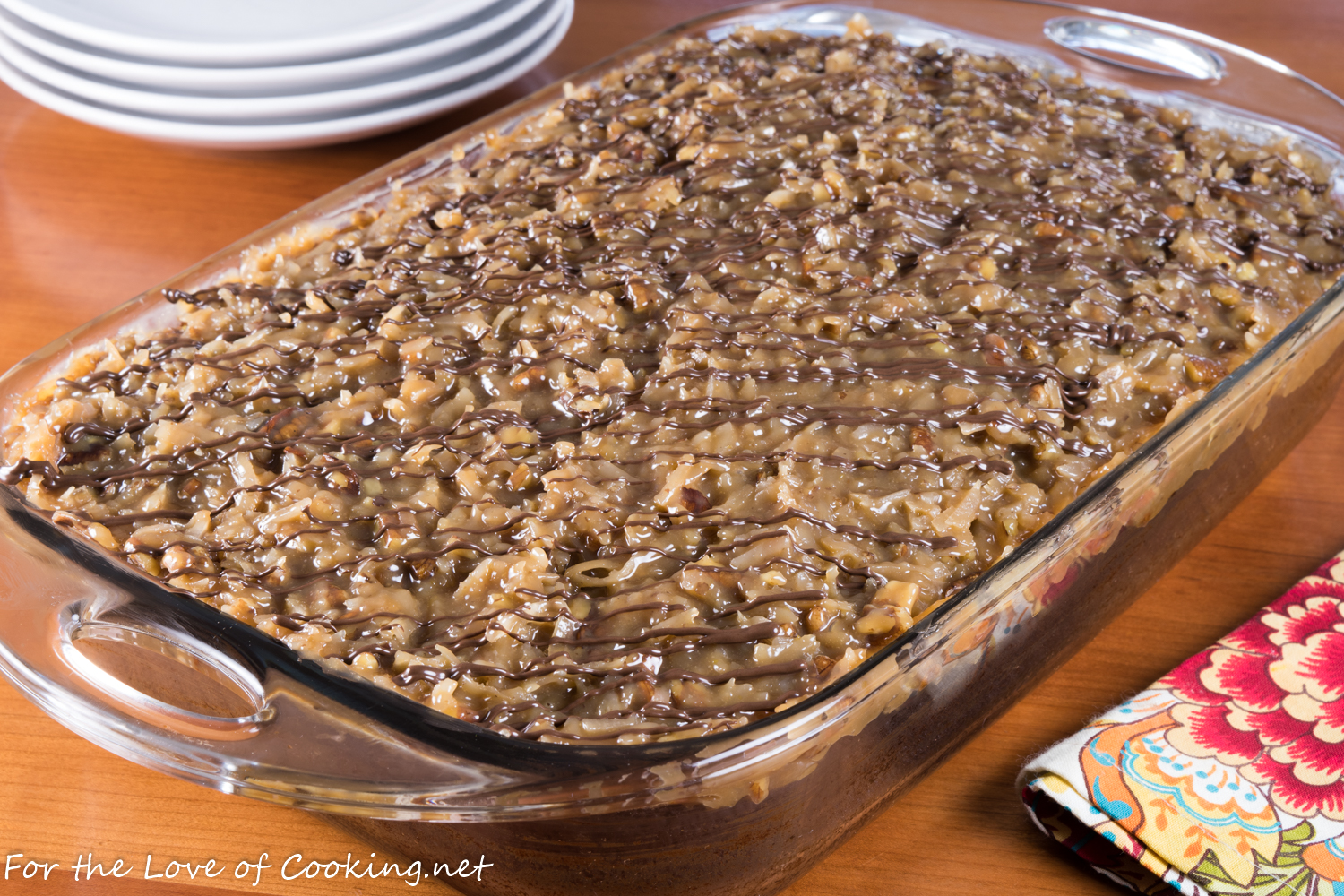 German Chocolate Snack Cake with Coconut-Pecan Frosting