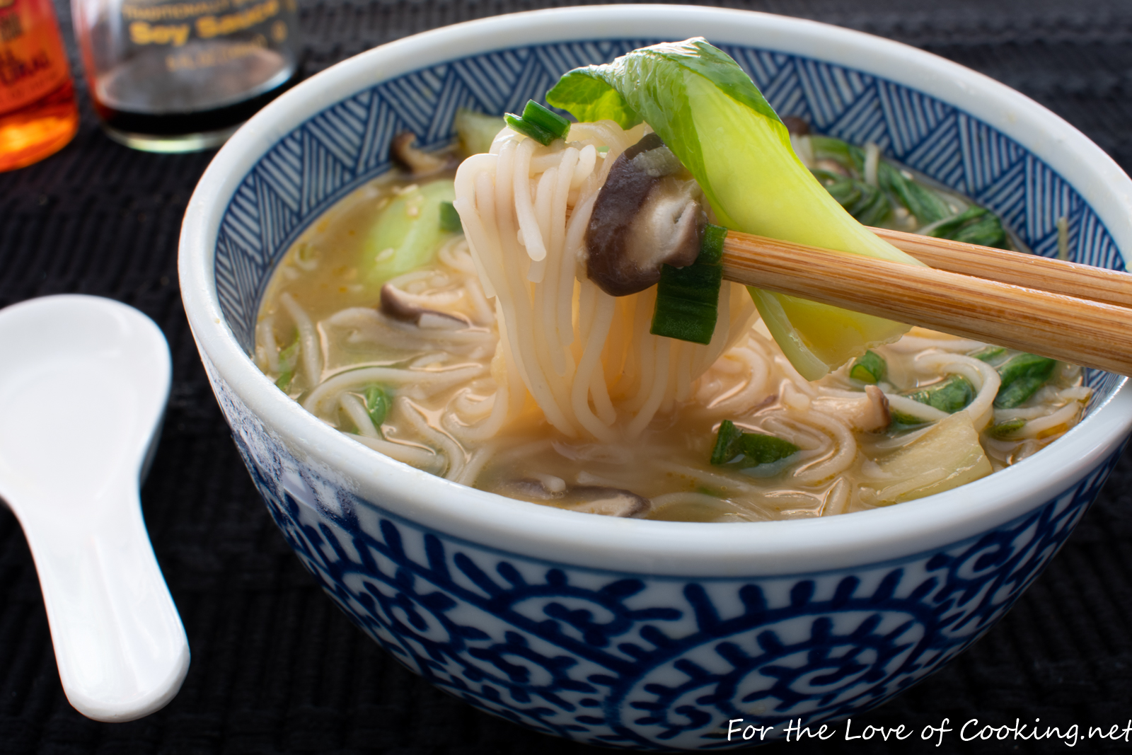 Ginger Garlic Noodle Soup with Bok Choy and Shiitake Mushrooms