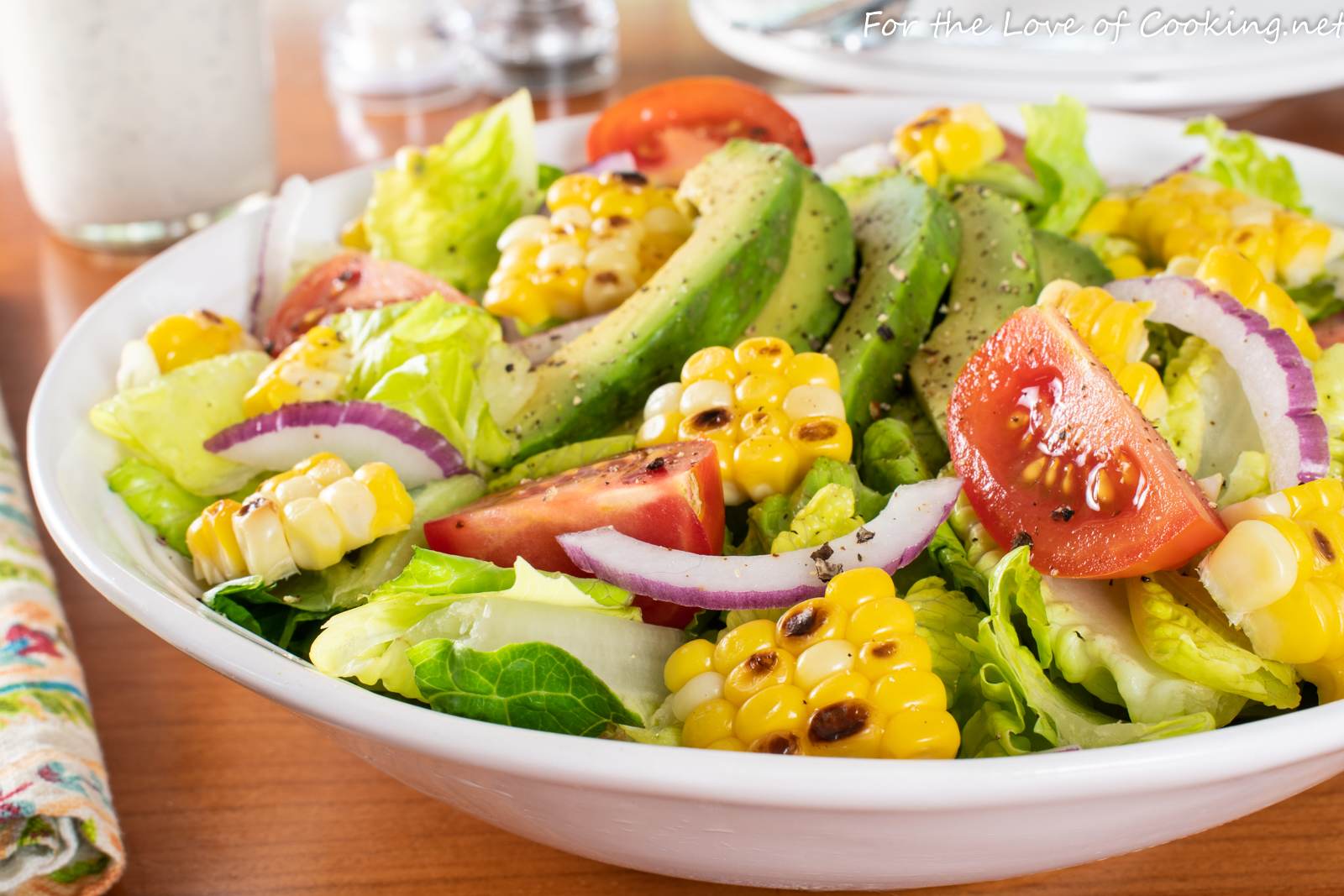 Summer Salad with Grilled Corn, Avocado, &amp; Tomatoes with Buttermilk Ranch Dressing